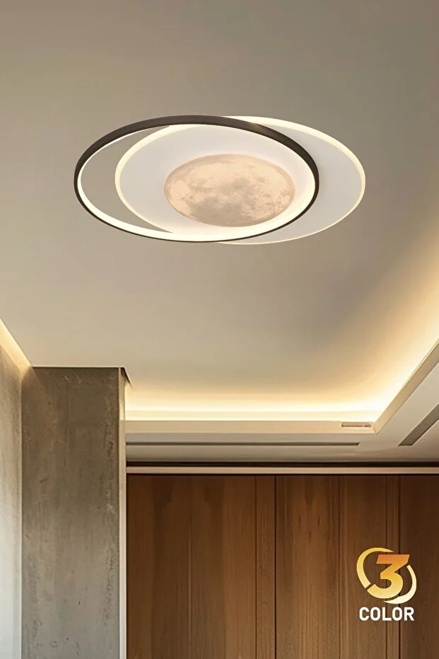 Dolunay 50 Cm 3 Renk Işık Özellikli Led'li Modern Salon Mutfak Yatak Odası Avizesi